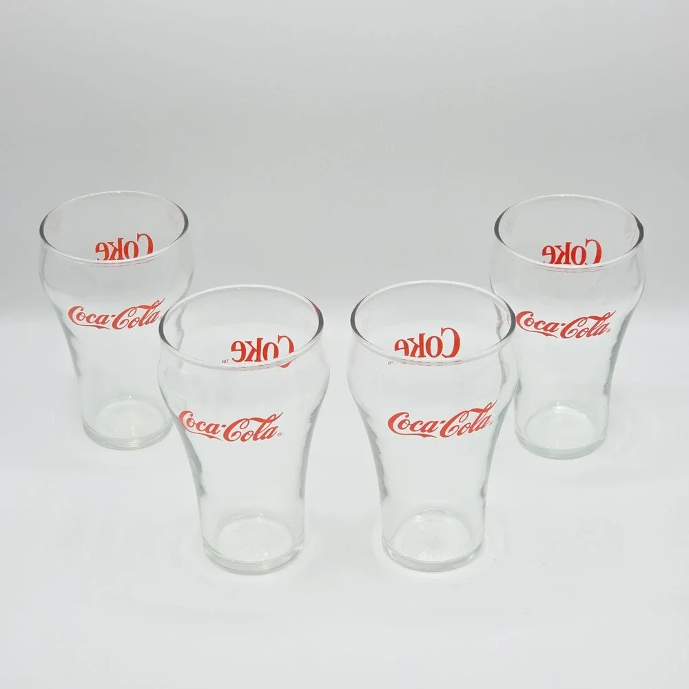 Set of 4 Vintage Clear COKE Coca-Cola‎ Glasses Red Lettering 12oz